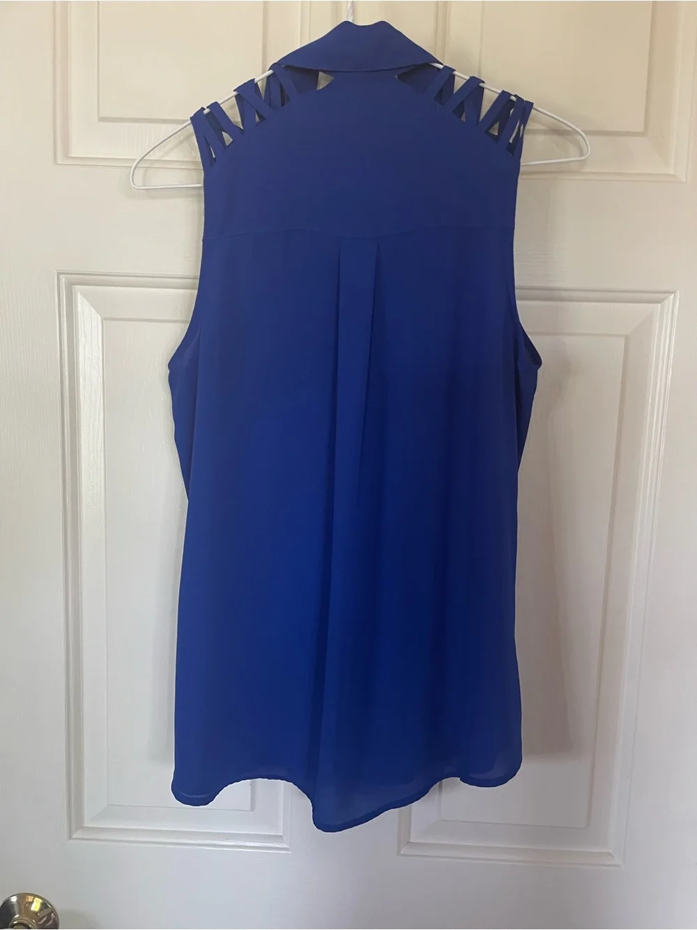 Express Sleeveless Button-Front Blouse in Cobalt Blue